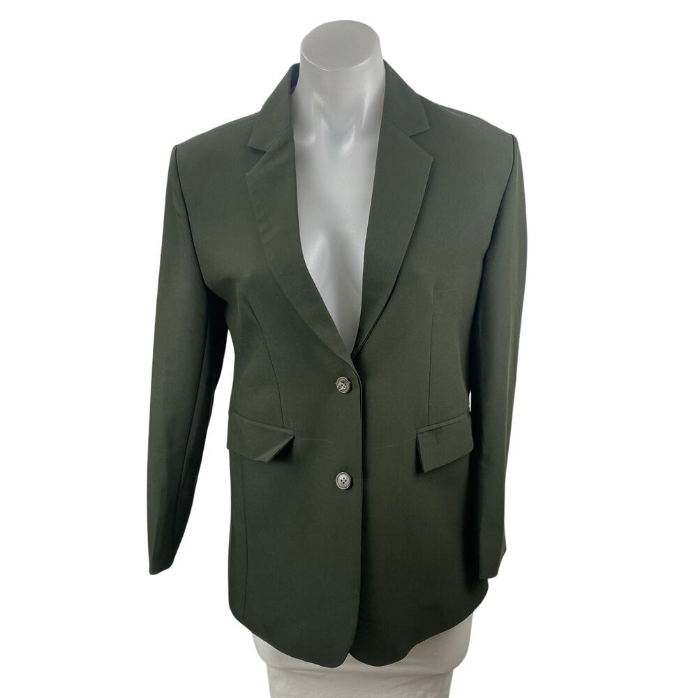 Women's Green Floral Jacquard Lined Notch Lapel Blazer Coat Suit Jacket Size S